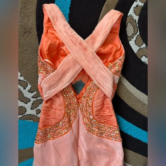 Bicici Coral Orange Beaded Evening Formal Gown - Picture 5 of 12